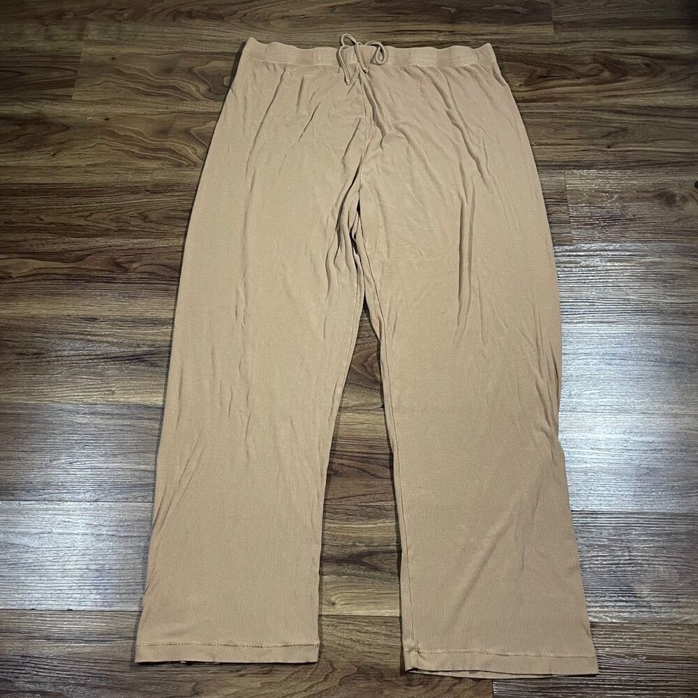 Skims Womens Ribbed Knit Lounge Pants Modal Straight Leg Size 2XL Tan Loungewear